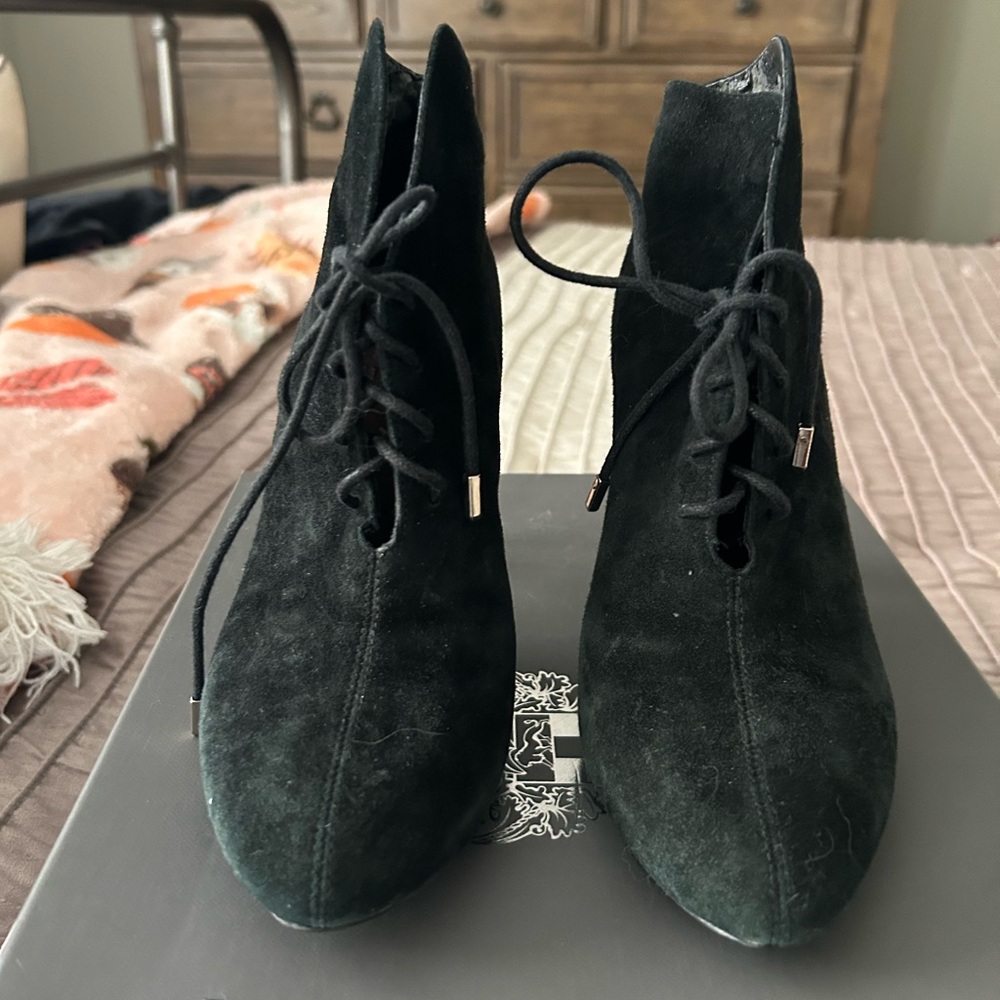 Vince Camuto Dark Suede Lace-Up Boots